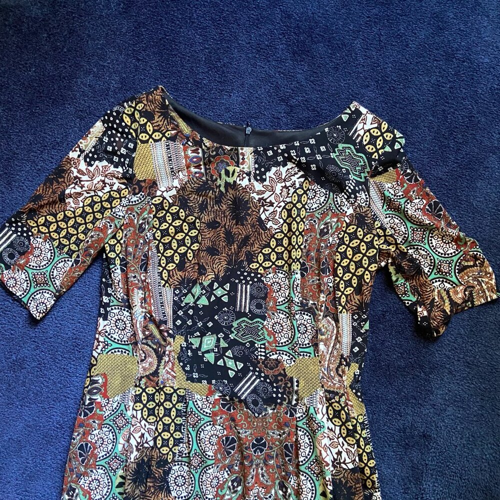 Euc Roz & Ali Boho Patchwork Print Fit & Flare Dr… - image 5